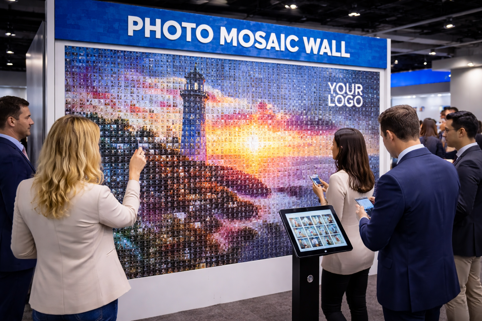 Branded photo mosaic wall built from attendee photos at a large event