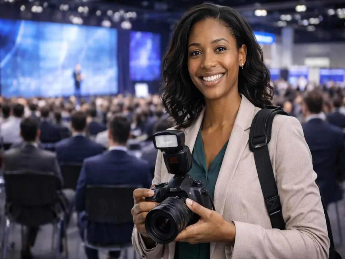Event photographer capturing guests and brand moments at a conference